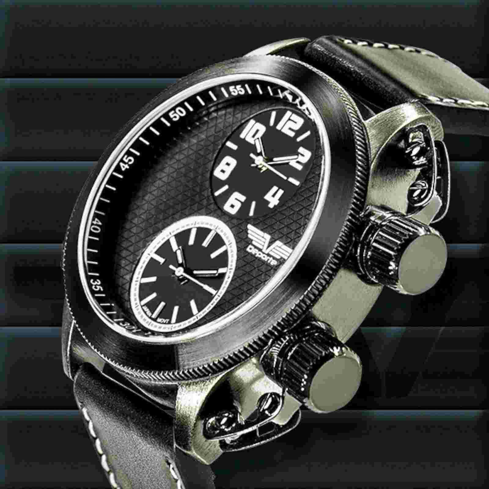 Deporte Sutton 62623274 Mens Black Leather Band Watch With Black Metal Case