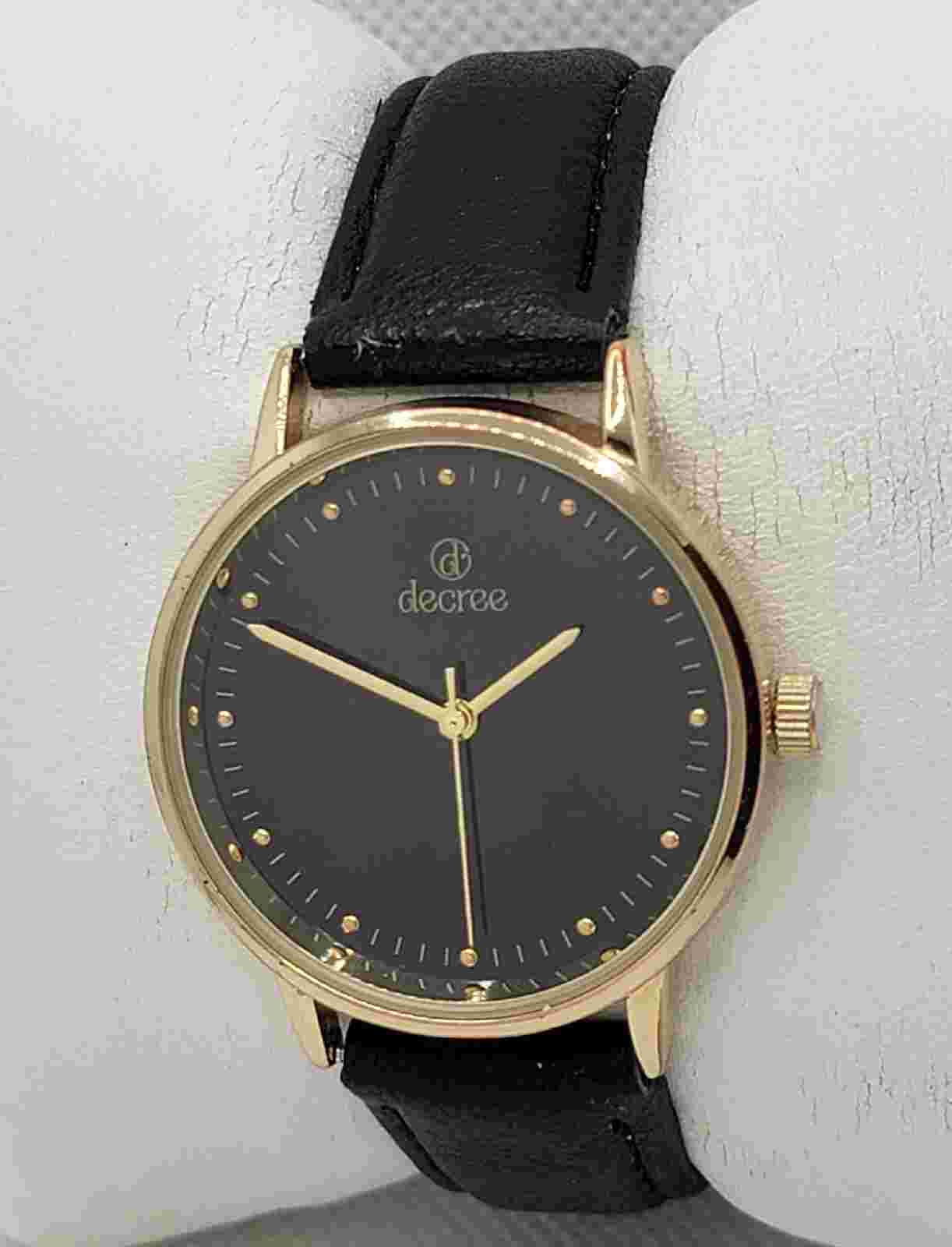 Ladies Decree Fashion Casual Round Gold Tone Black Dial Faux Leather Watch I8