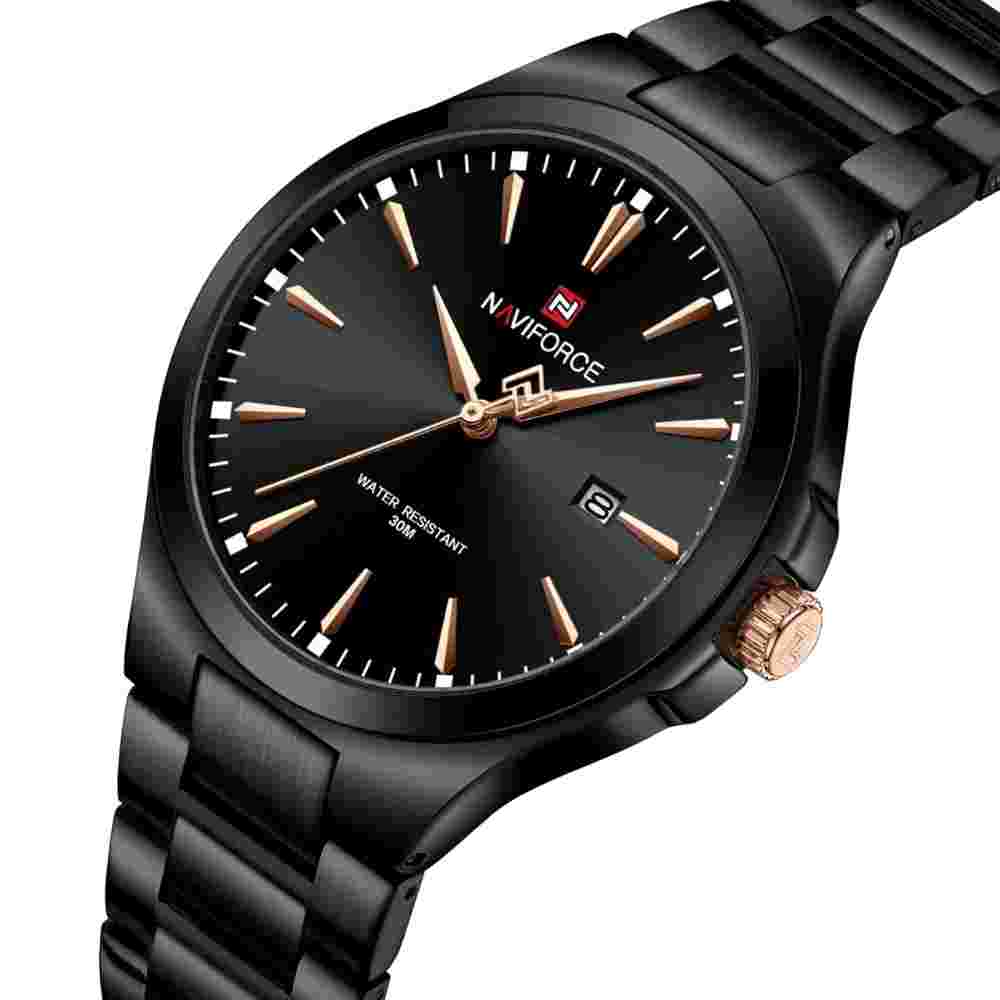 Naviforce Black Dial & Stainless Steel Strap Men Watch NF9214 B/B