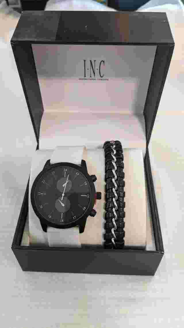 INC International Concepts Men's Black/White Band Watch 45mm 2-Pc NIB