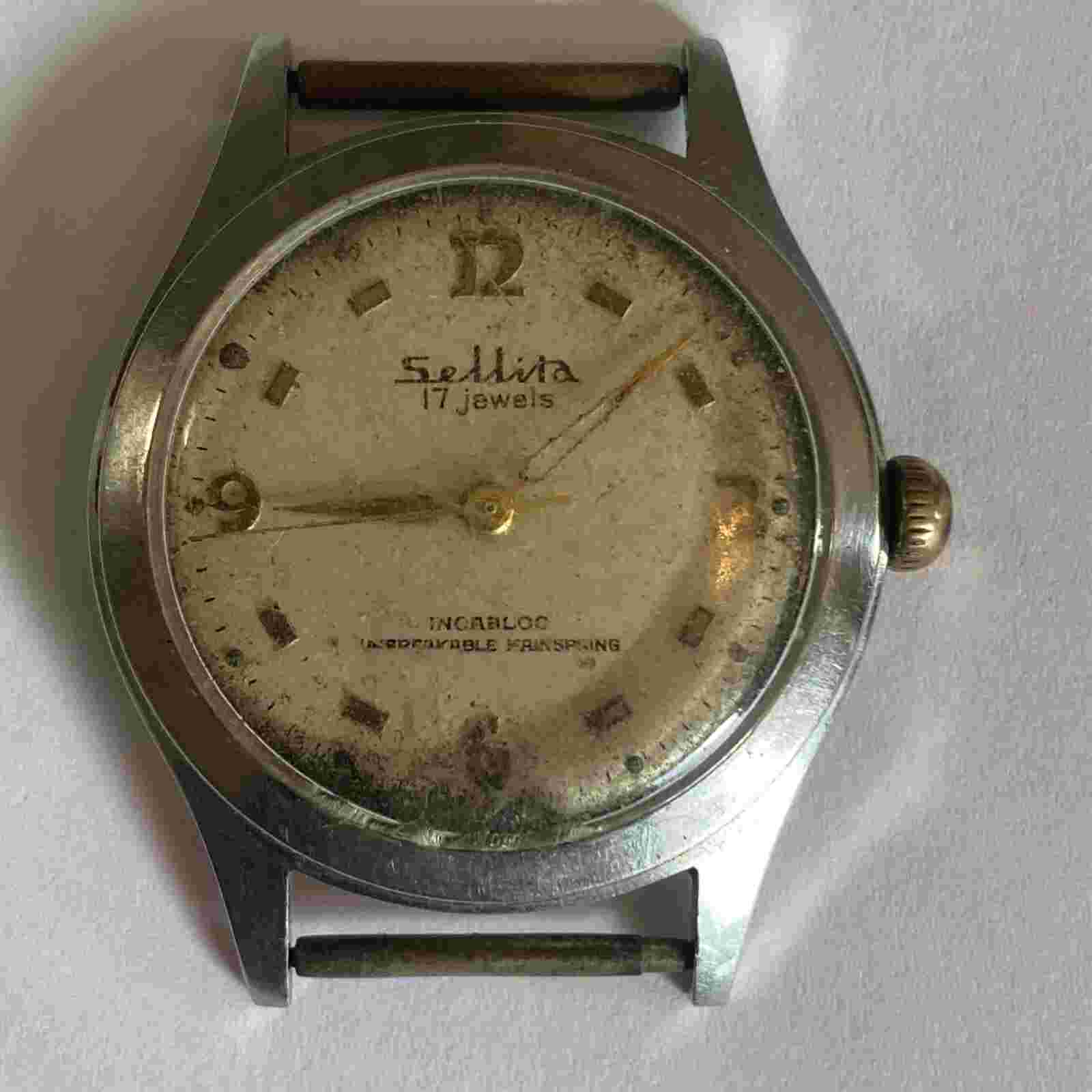 Sellita Incabloc 17 Jewel Mechanical Wristwatch Swiss Movement Stainless Running