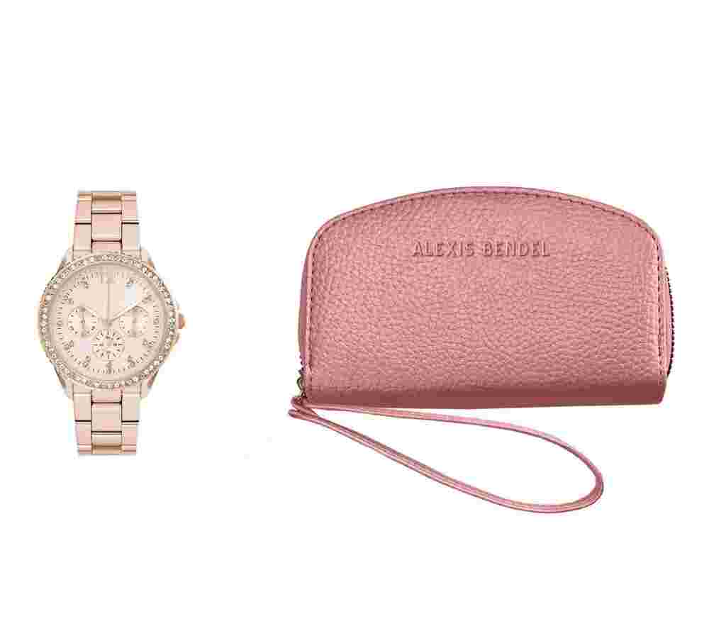 Alexis Bendel Ladies Analog Rosegold Tone Watch 33mm Gift Set