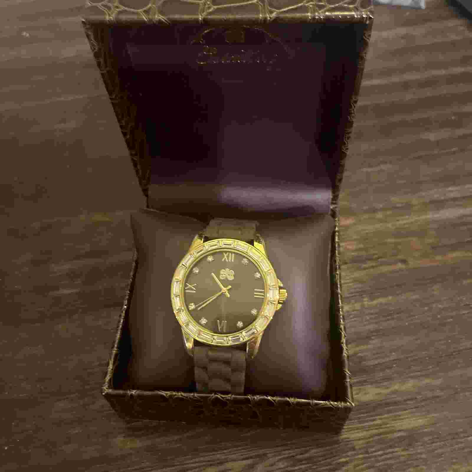Curations Men's Gold Black Gray Tone Crystal Gem Elements Face Quartz Watch