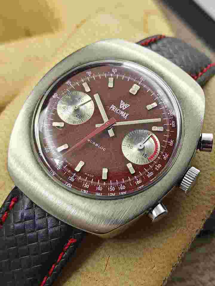 Precimax "Cherry dial" Valjoux 7733 Chronograph Vintage Swiss Watch