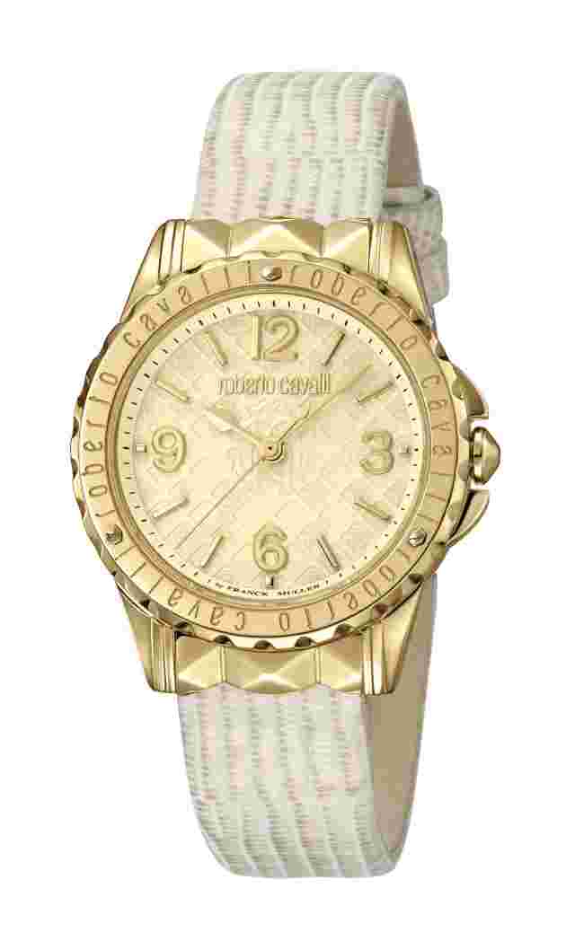 Roberto Cavalli Women's RV1L048L0036 Champagne Dial Beige Leather Wristwatch