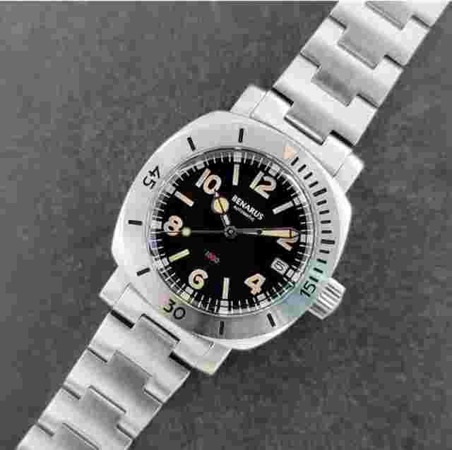 Benarus Moray Watch 38 steel black #s dial vintage lume date Shipped from USA