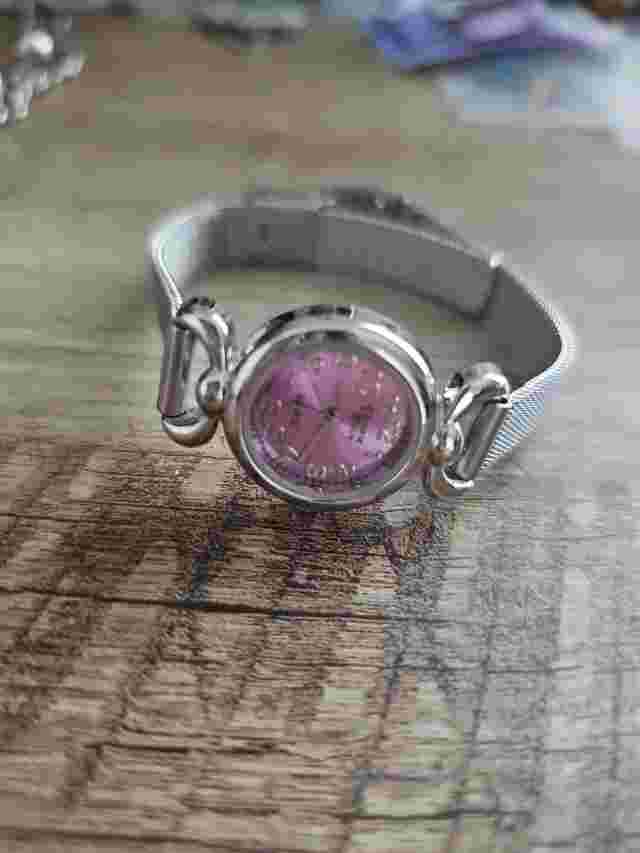 Victoria Rhein Watch, Pink Dial, Silvertone Metal Mesh Band