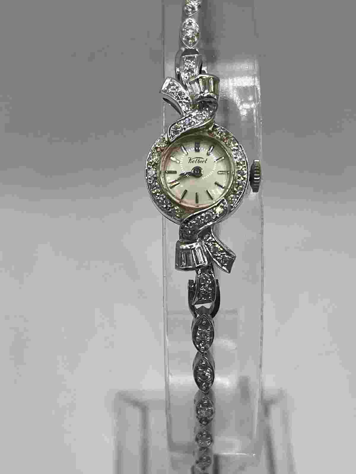 Kelbert Vintage Women's 14K Gold Manual Watch 6.25" Band 51 Diamonds-  Working