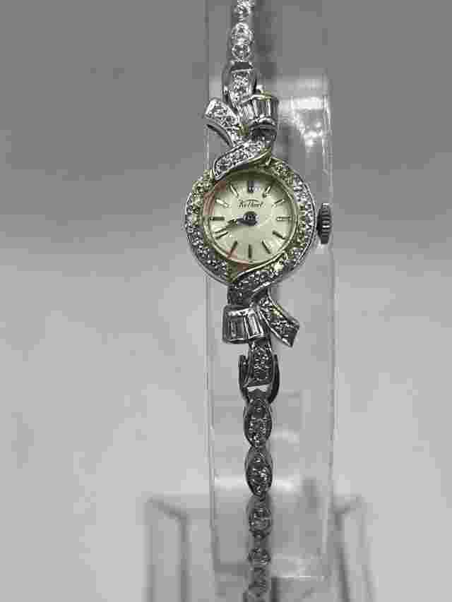 Kelbert Vintage Women's 14K Gold Manual Watch 6.25" Band 51 Diamonds-  Working