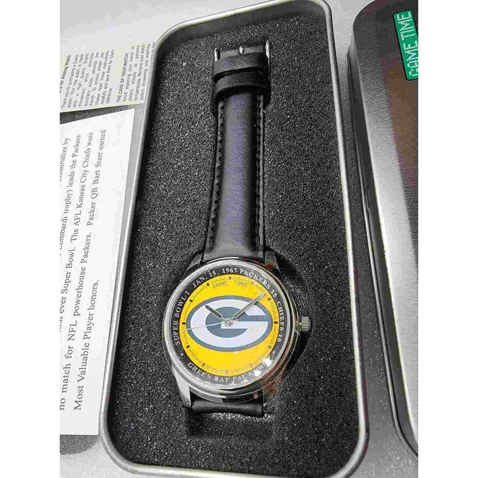 RUNS Wisconsin Green Bay Super Bowl I 1967 Game Time NFL Licensed Tin Watch VTG