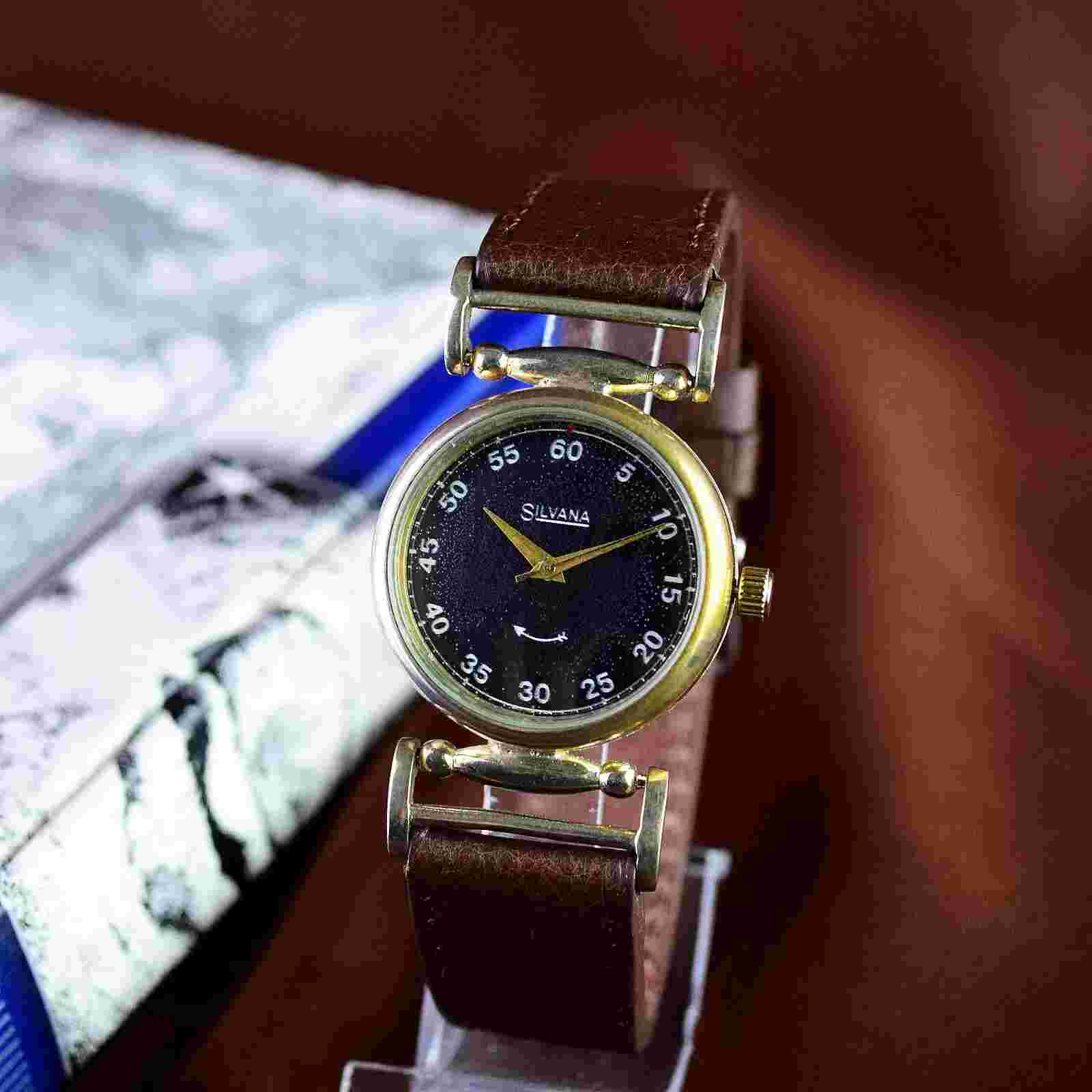 Swiss Watch SILVANA Collectible Vintage Men's Wristwatch Black Dial Serviced