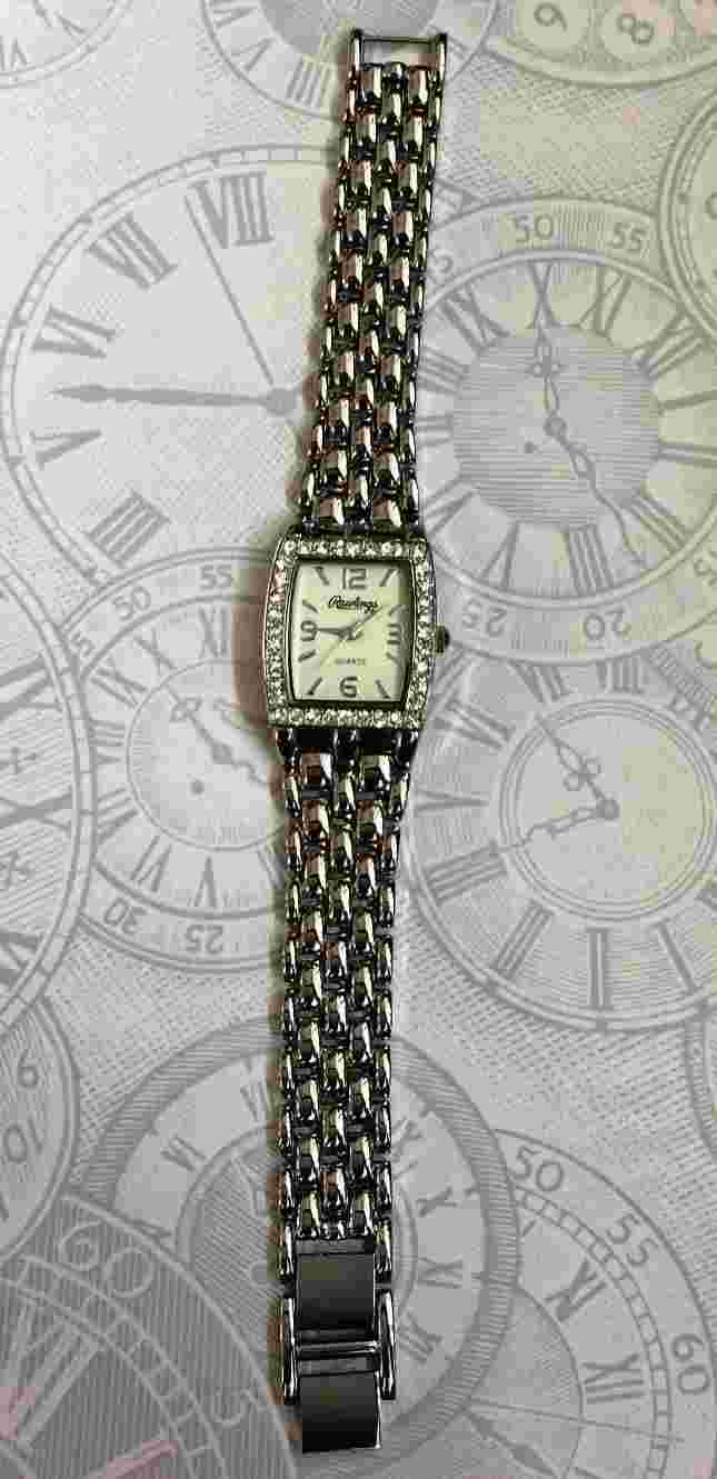 Rawlings Women's Crystal Watch Rectangle White Dial on Linked Band 77006