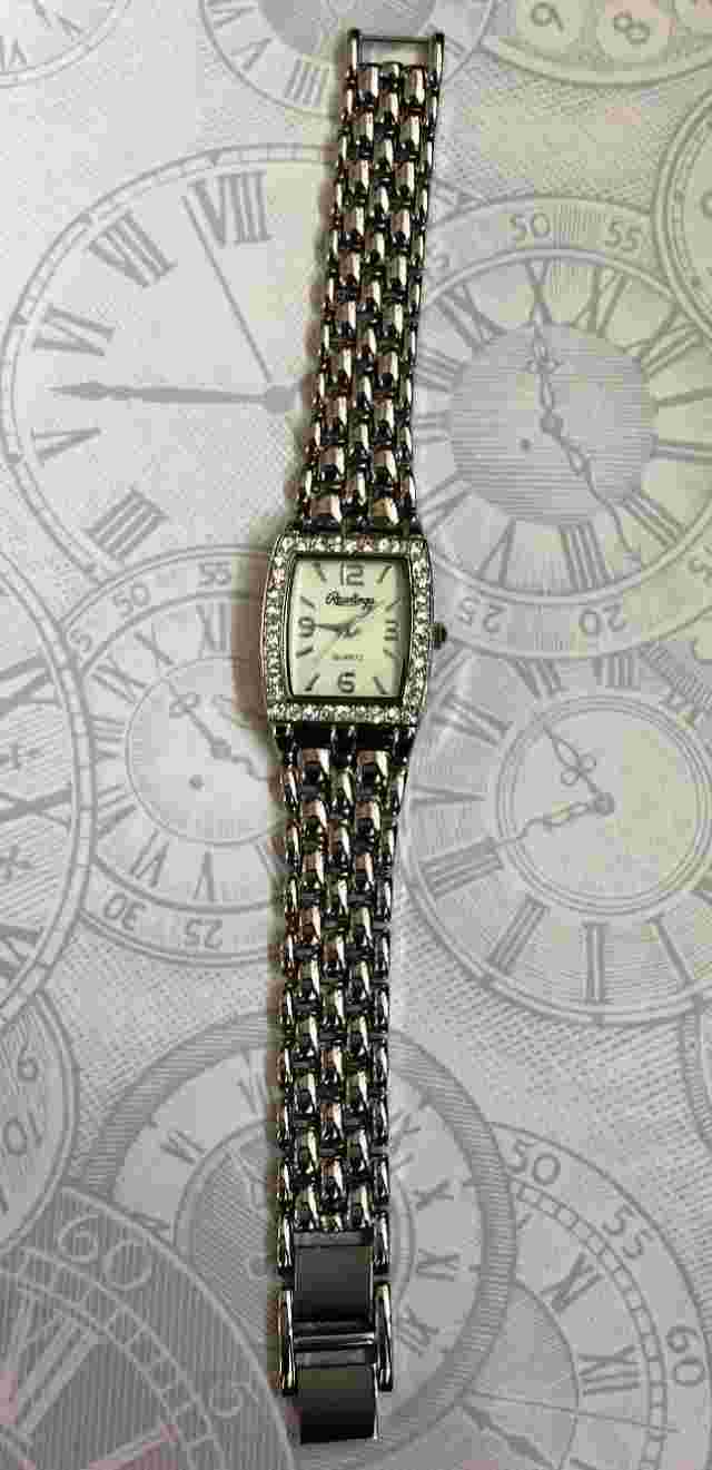 Rawlings Women's Crystal Watch Rectangle White Dial on Linked Band 77006