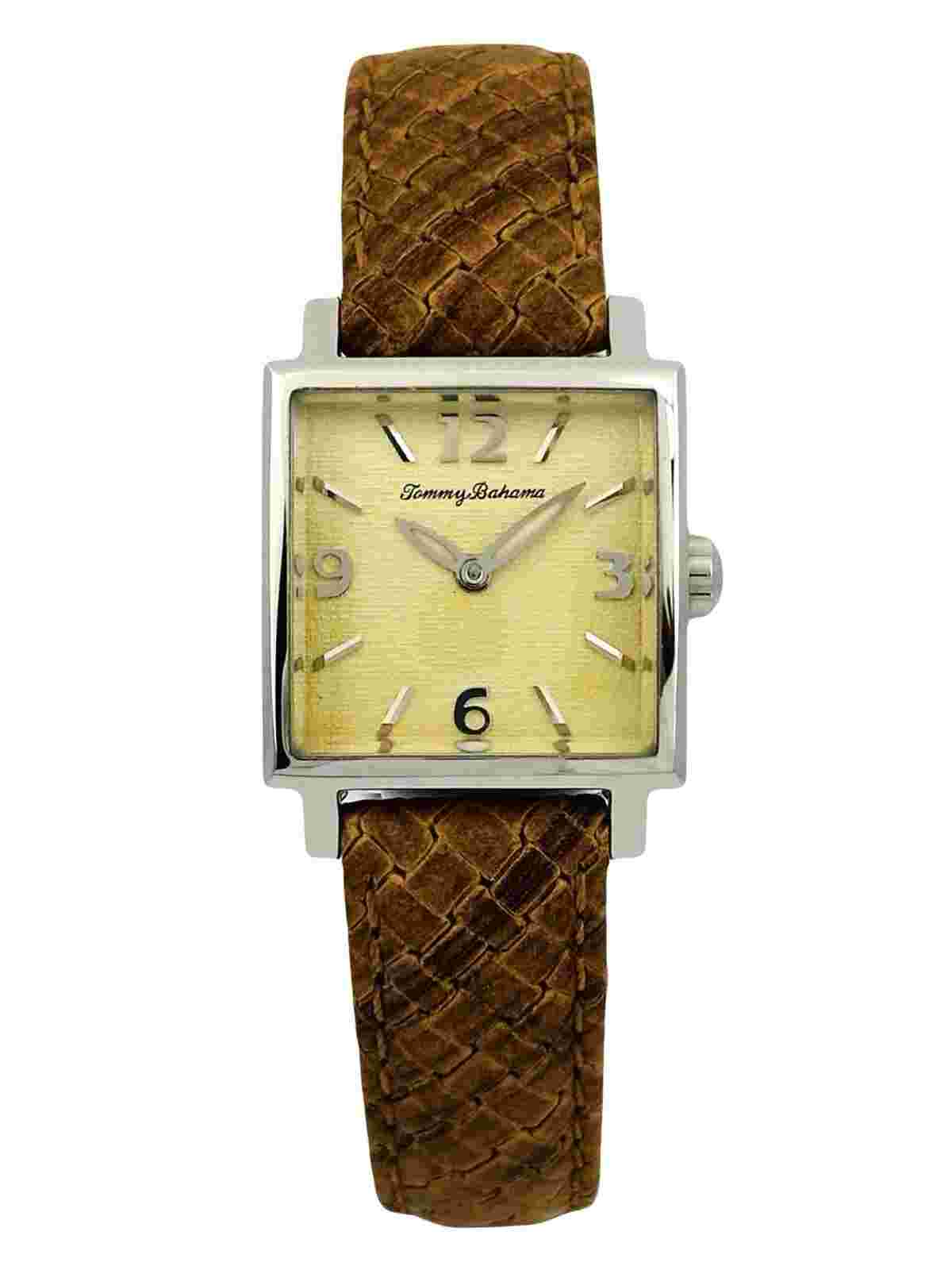 Tommy Bahama TB2000 SILVER PALM Ladies PINEAPPLE Dial Amber/Brown Leather Strap