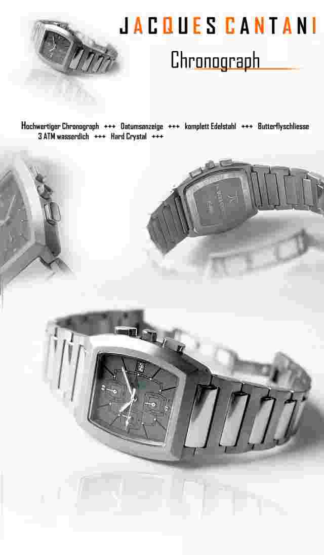 Chronograph Jacques Cantani Stainless Steel Tonneau JC-490 Date