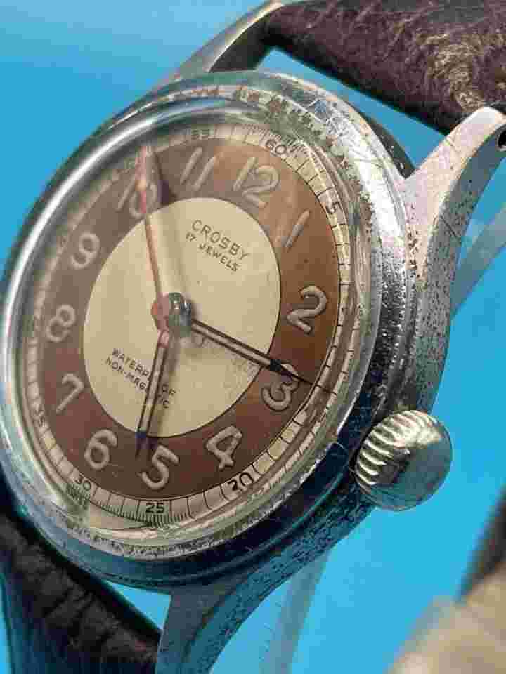 Vintatge 1940's Men's Crosby 17 Jewel Watch AS 1187/94 Bullseye Dial