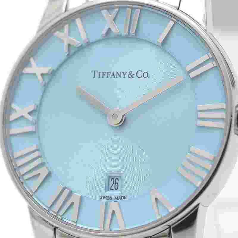 Tiffany Co. Atlas 2 Hand Date Women s Ice Blue Dial Quartz SS 37447188