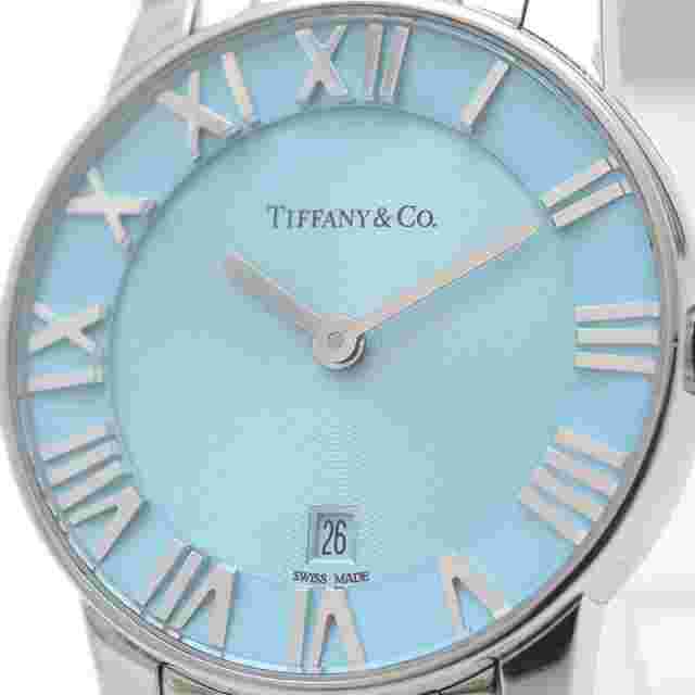 Tiffany Co. Atlas 2 Hand Date Women s Ice Blue Dial Quartz SS 37447188