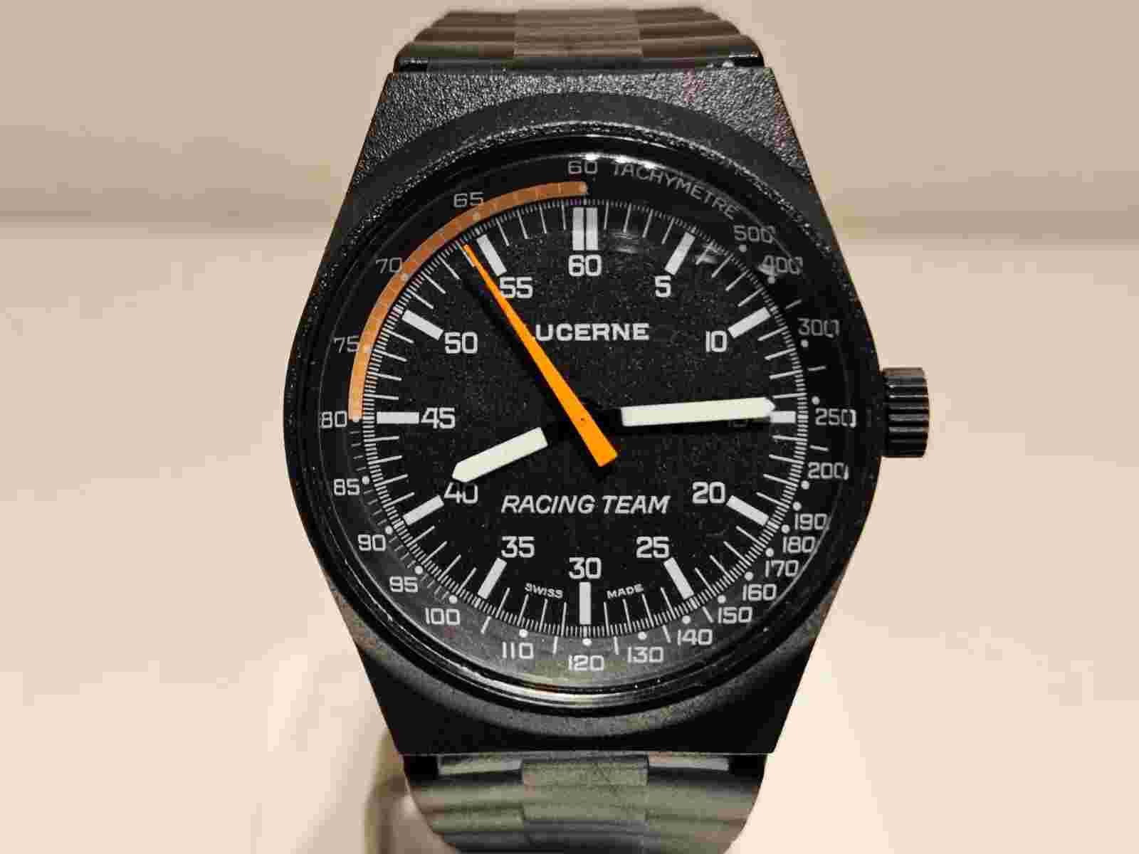 VINTAGE RARE SPORT RACING  PLASTIC SWISS MEN'S WATCH "LUCERNE"RACING TEAM