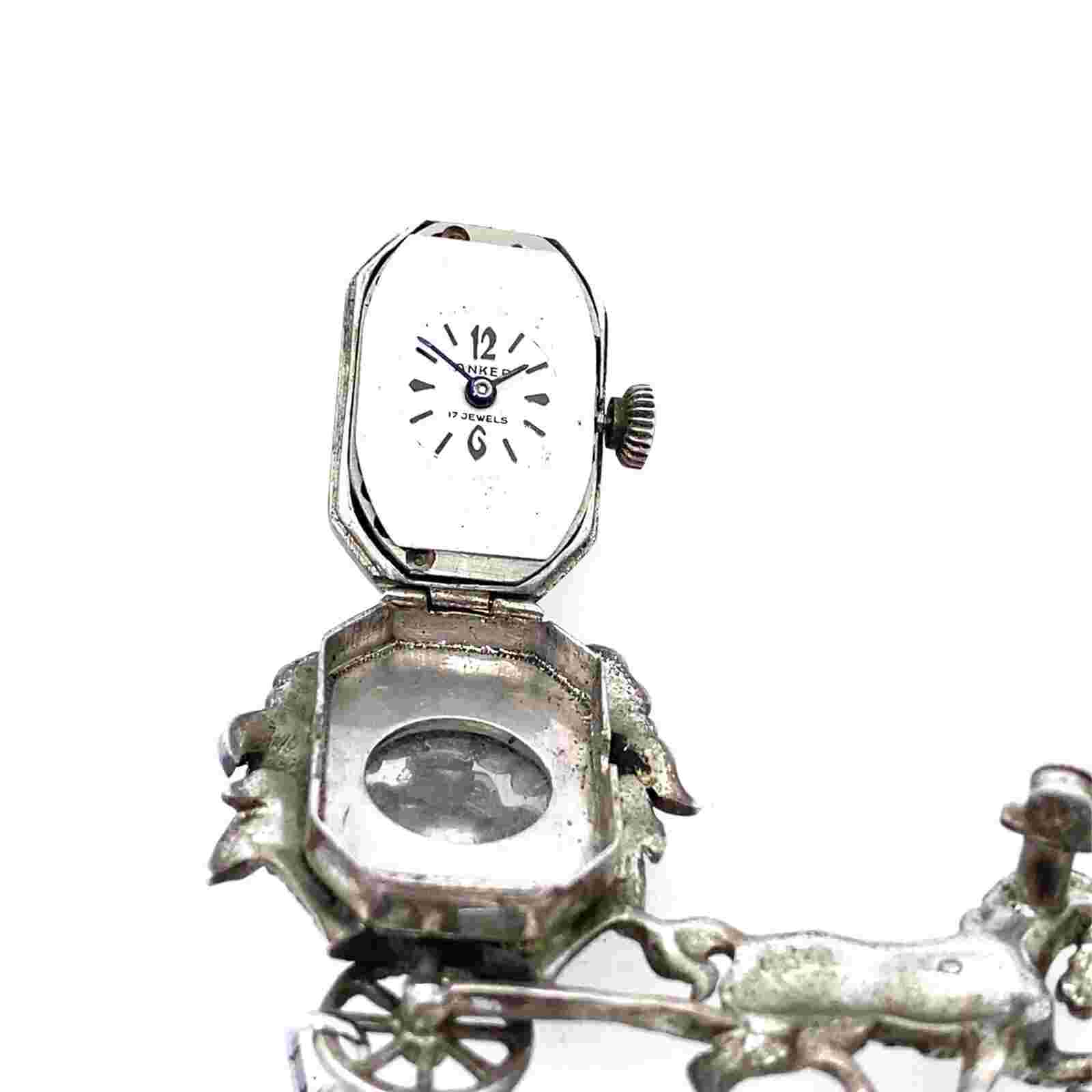 Anker Silver 1950's Horse And Carriage Monarch Brooch/Watch With Marcasite