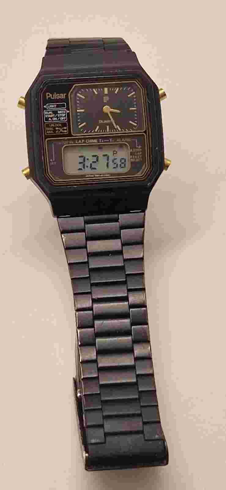 RARE Black Pulsar (by Seiko) Analog & LCD Watch Y651-5120nt Dimensions II Y651a