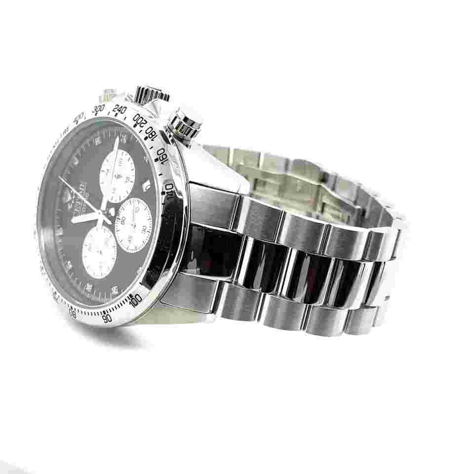 IceTime Cosmo 41mm Men White Gold Steel Watch Black Dial Iced 0.10ct Diamonds