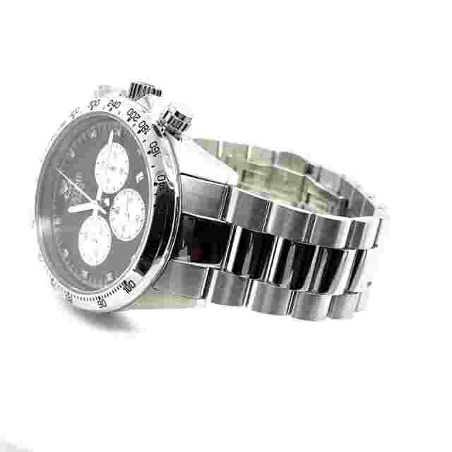 IceTime Cosmo 41mm Men White Gold Steel Watch Black Dial Iced 0.10ct Diamonds
