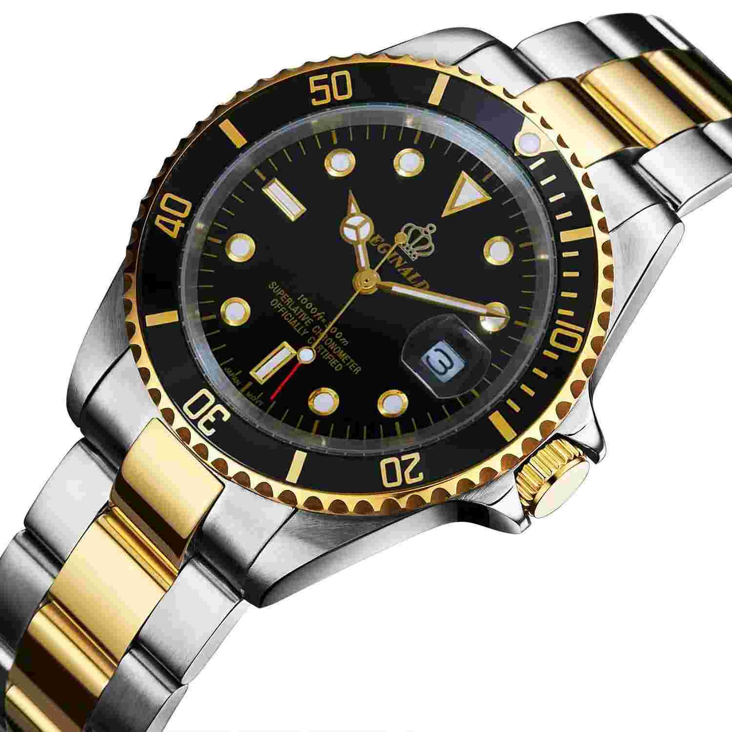 Classic Quartz Watches for Men Luminous Stainless Steel Rotating Bezel Diving...