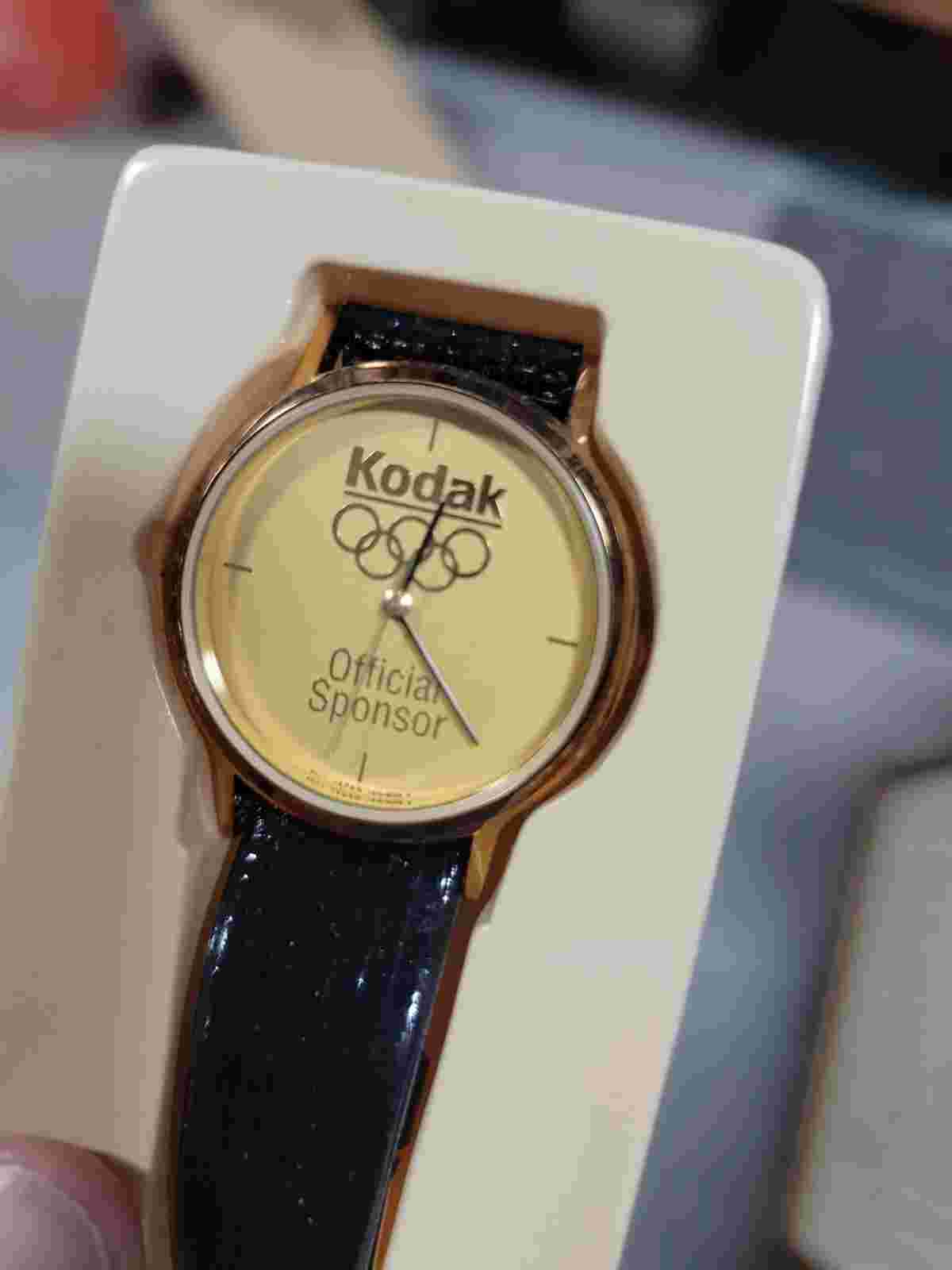 Vintage Kodak 1996 Olympics Watch Unisex Gold Tone Black Band NIB  T3