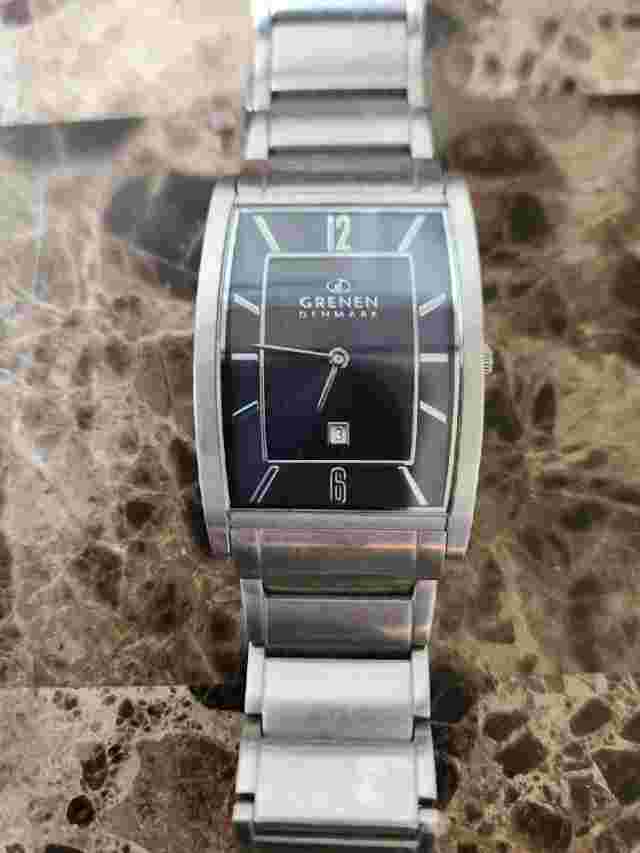 Vintage GRENEN DENMARK Men's Watch New Battery Silver-Tone B-37LSXN Quartz