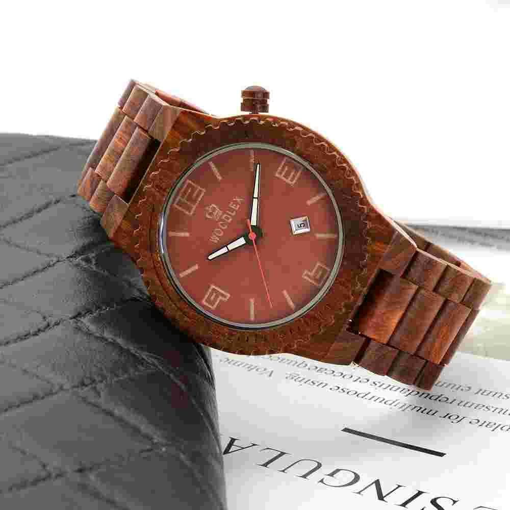 Woodlex Bewell Natural Wood Men's Watch 46MM Case Date Indicator Luminous Hands