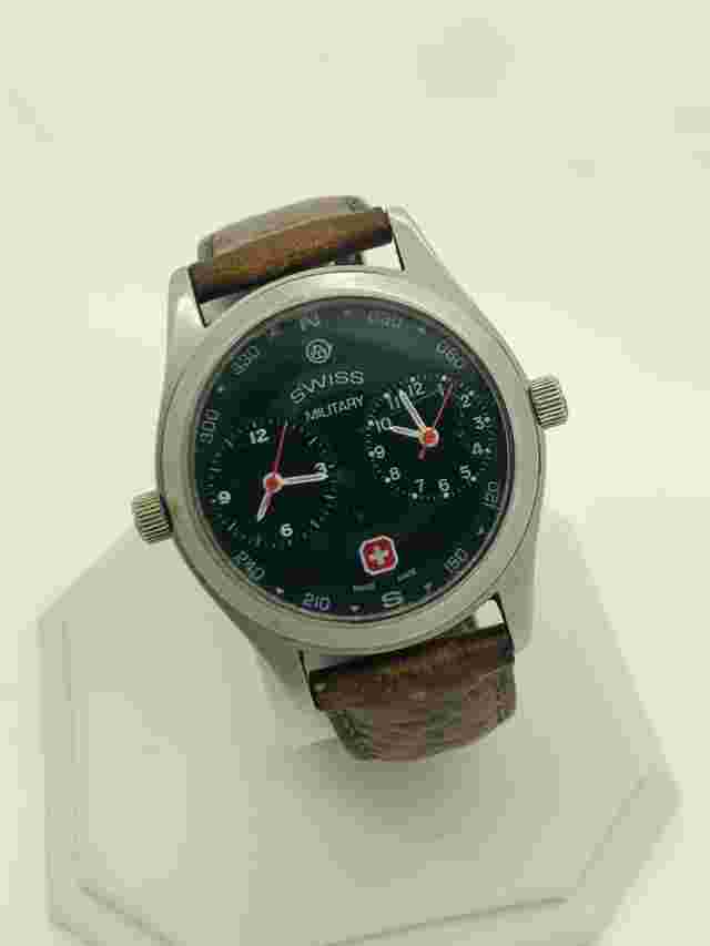 RARE Vintage Swiss Army Military Dual Timer Swiss Leather Quartz Watch 8634 RUNS