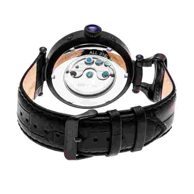 Heritor - Ganzi Black Stainless Leather Men's Automatic Watch - HERHR3307