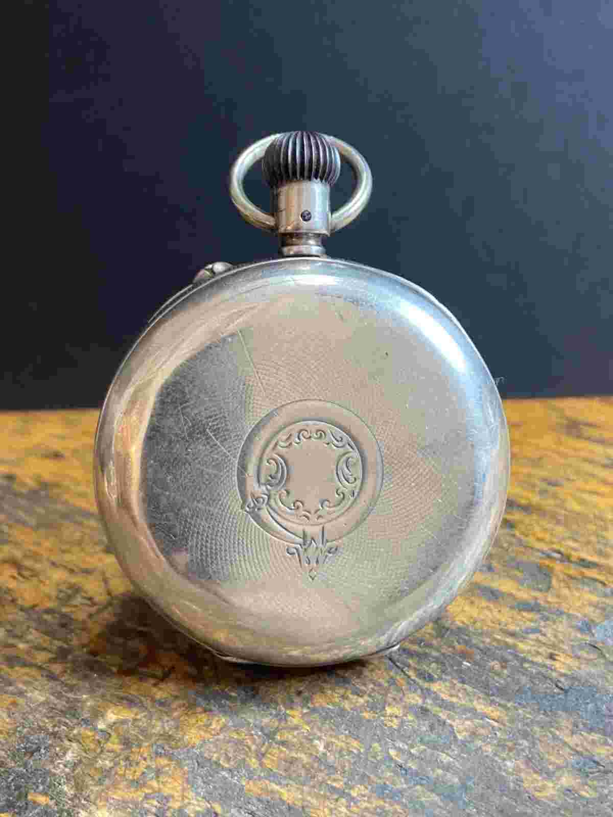 Silver Chronograph Pocket Watch Suisse movement ,open face