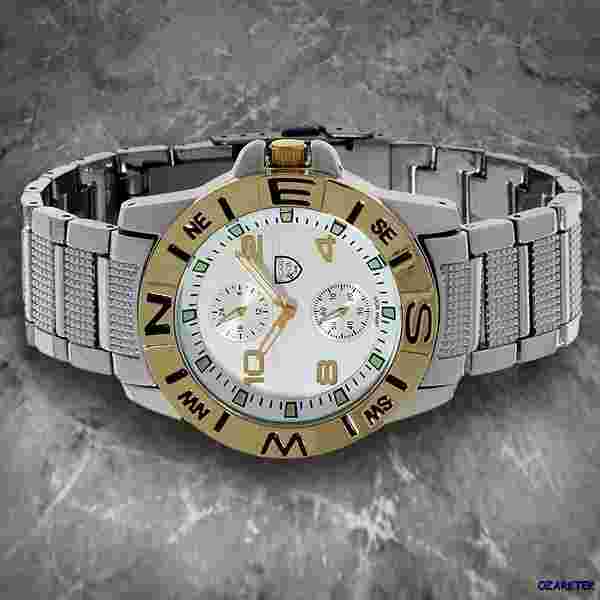 MENS Picard & Cie SS Watch BASILICA w/ gold bezel
