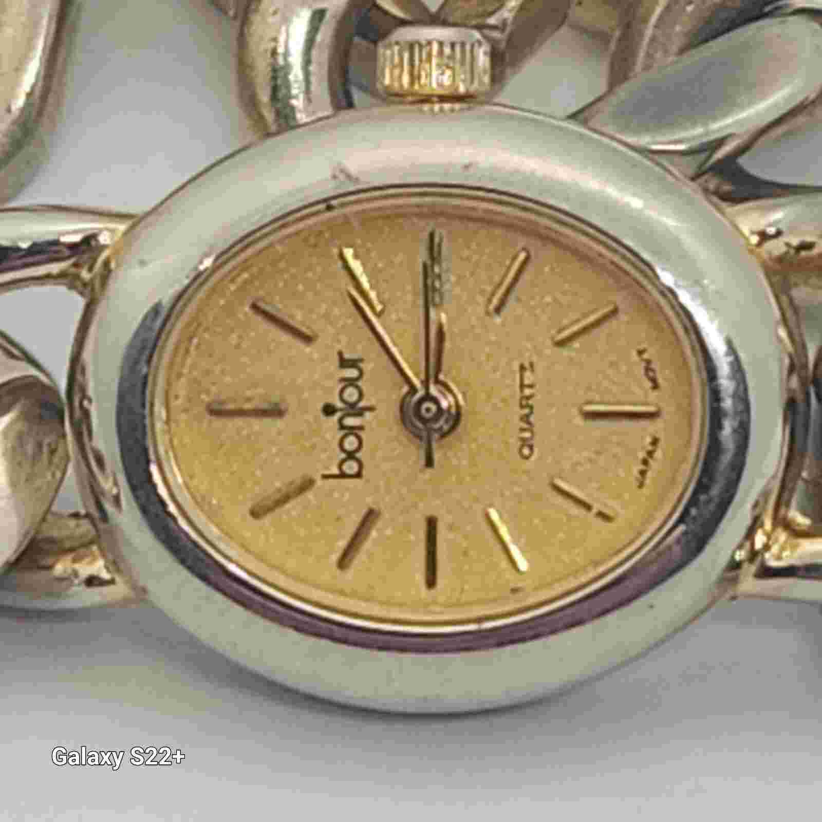 Beautiful Ladies Bonjour Gold Tone Watch With Heavy Duty Bracelet New Battery