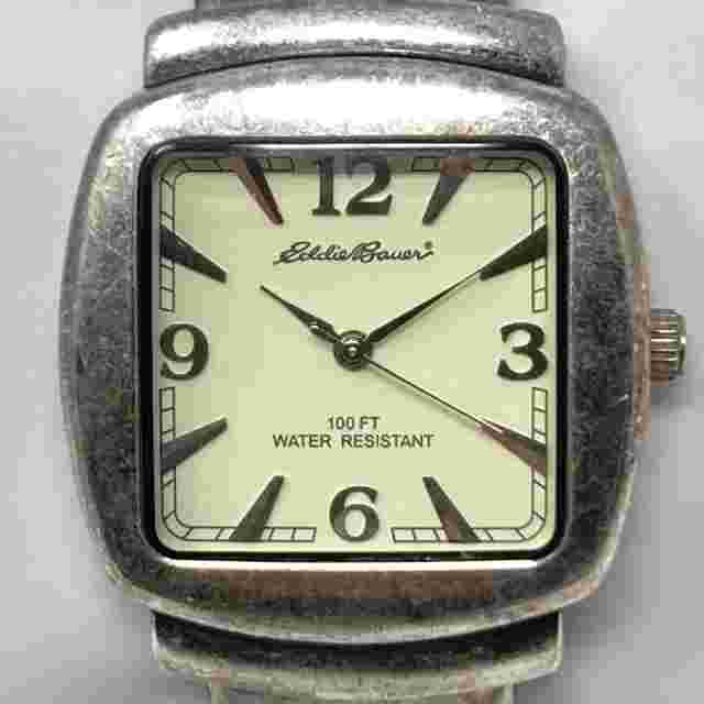 Eddie Bauer Cuff Watch Women 32mm Silver Tone Patina WR 30M New Battery 6.25"