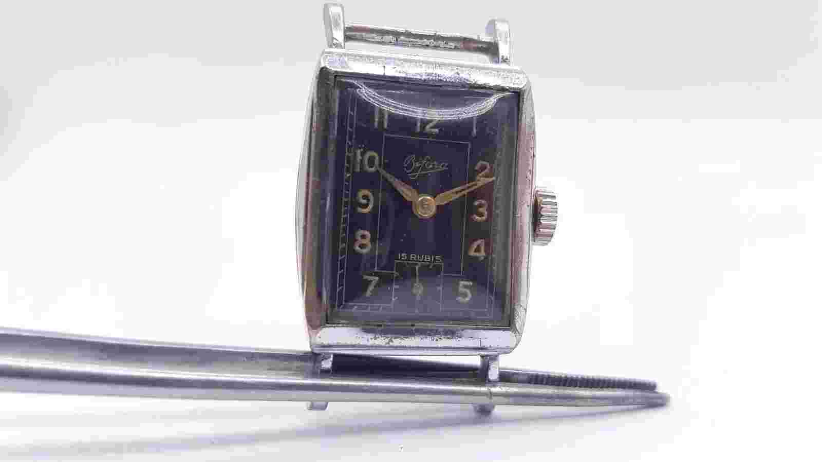 Bifora Wrist Watch 15 Jewels Black Dial Art Deco D.R.G.M. WW2