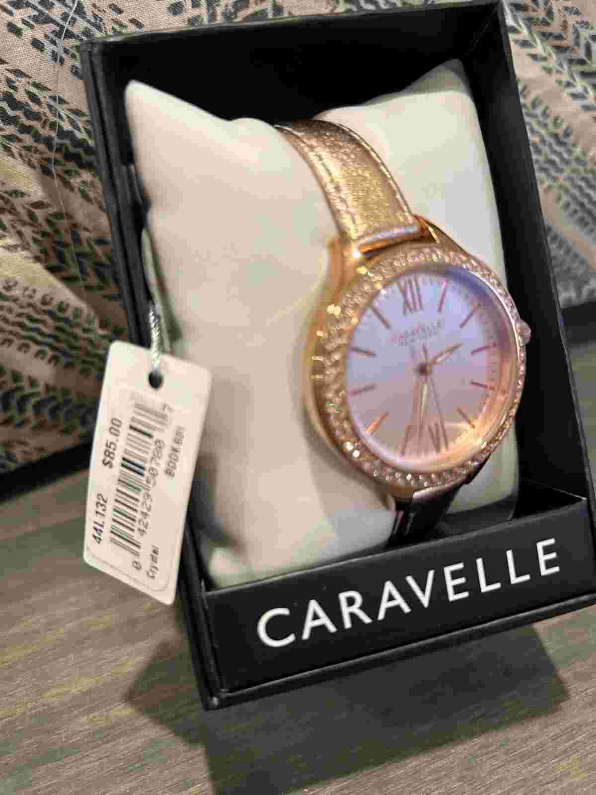 Caravelle New York Ladies Rose Gold Watch Leather Band 44L132