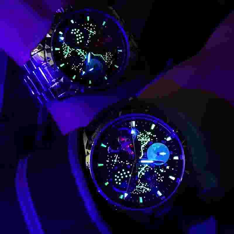 Steel Band Men's Mechanical Watch Luminous Dial Moon Phase Automatic Watch