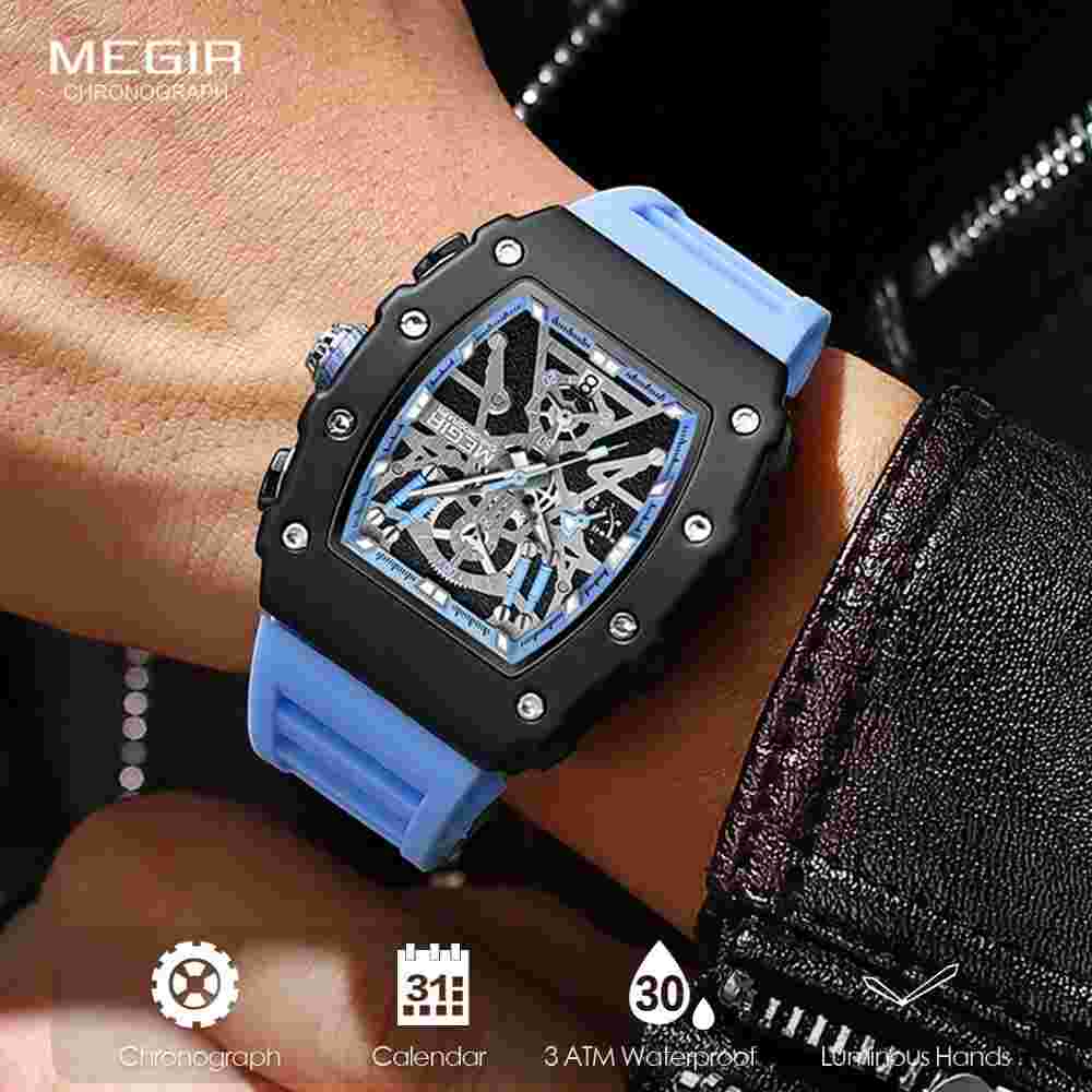 MEGIR Quartz Men's Dive Barrel Watch Sport 30M Waterproof Silicone Luminous NEW