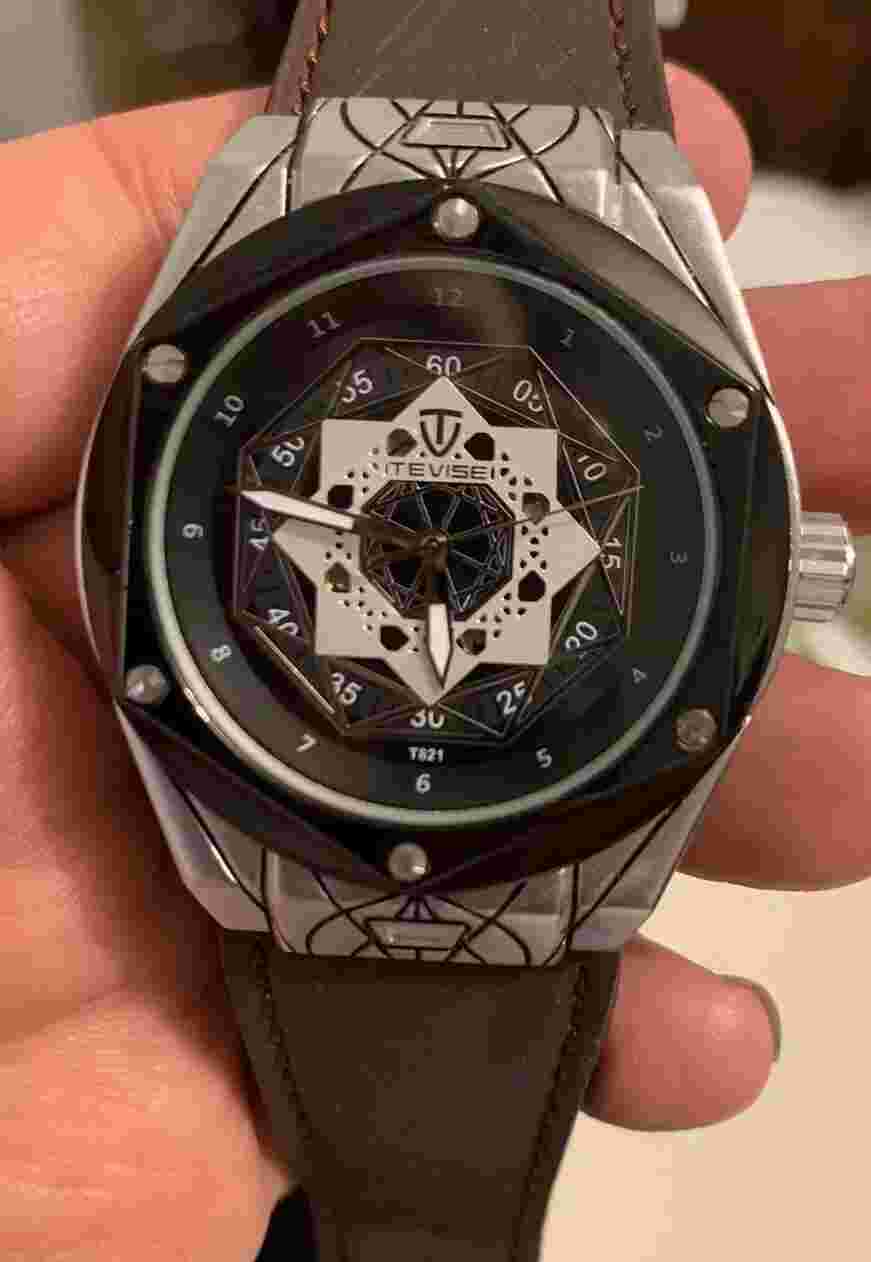 Luxury Geometric Automatic Men's Waterproof Skeleton Watch Reinforced Glass Dial