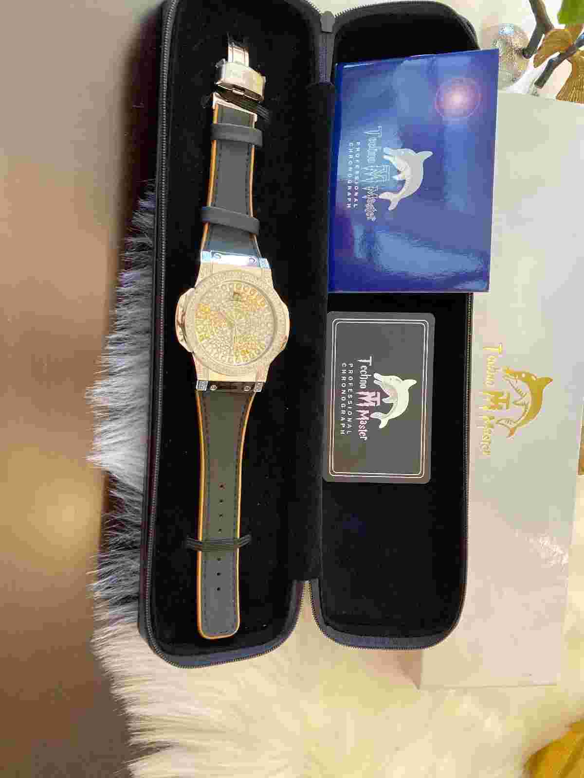 NWB Mens Techno Master Chronograph Diamond Leather Watch $1950 List