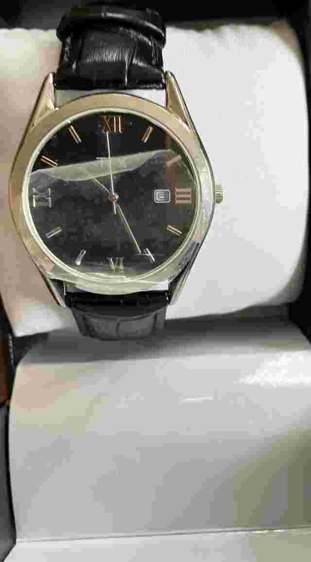 TFX Bulova White Dial Date Indicator Round Silver Tone Black Leather Band Watch