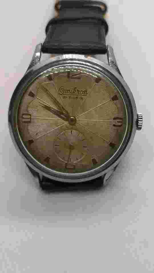 Vintage Omikron Antimagnetic Swiss Made Wrist Watch  cal 3343 Black Leather Band