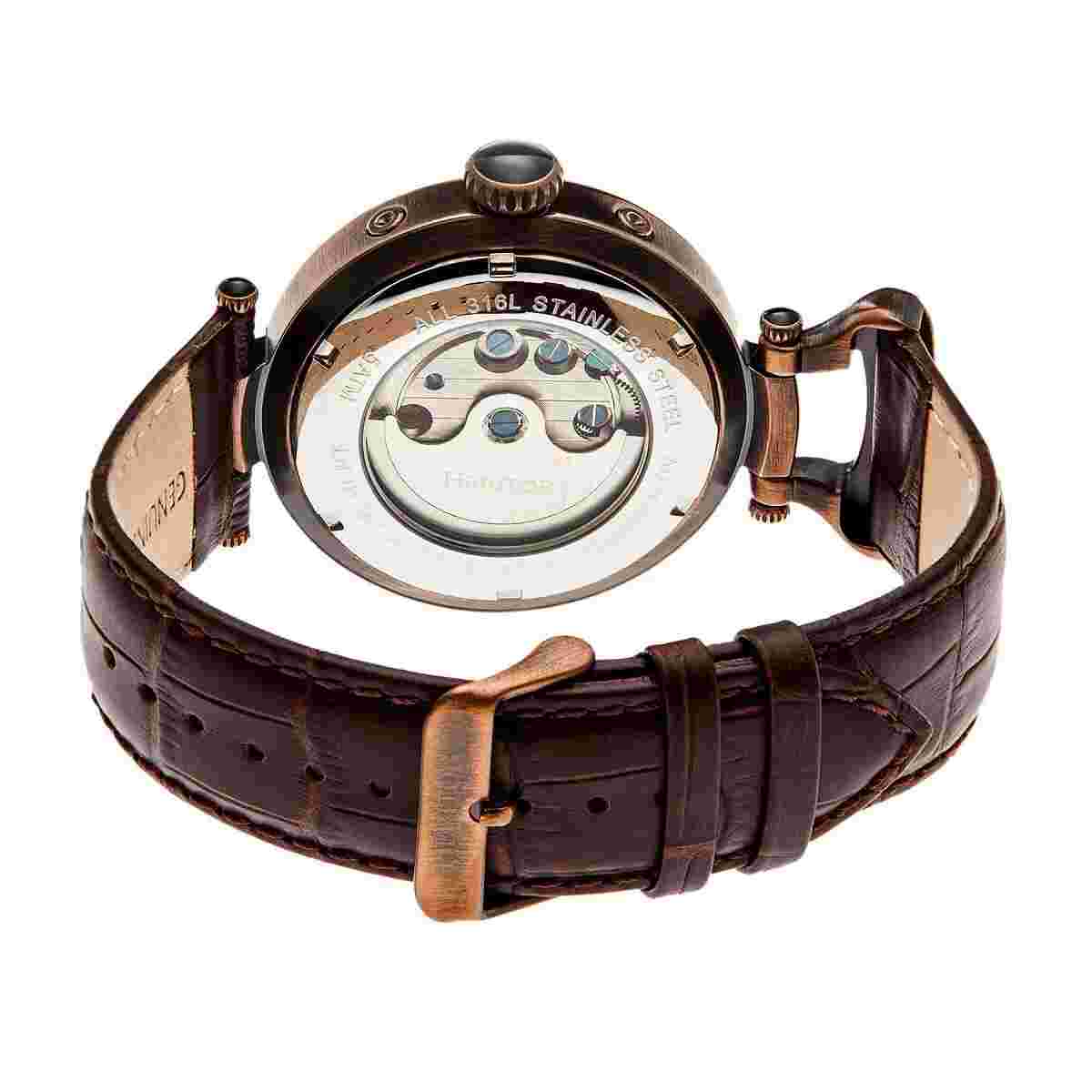 Heritor Automatic Ganzi Semi-Skeleton Leather-Band Watch - Bronze