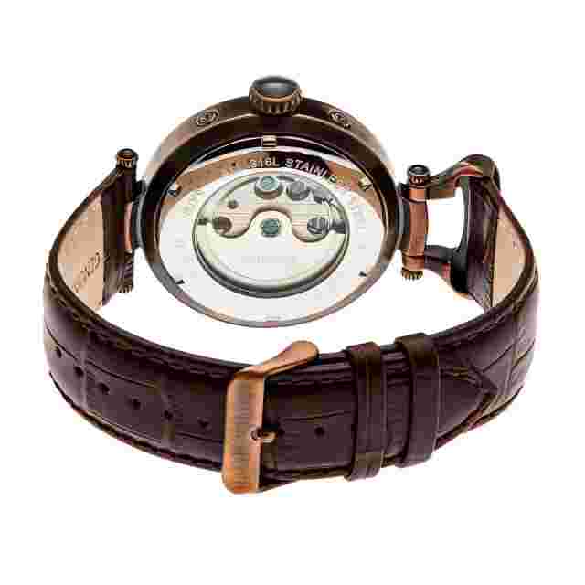 Heritor Automatic Ganzi Semi-Skeleton Leather-Band Watch - Bronze