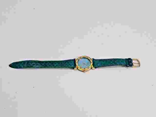Lee Sands Watch Women Green Tone Round MOP Leather Band Dead Battery