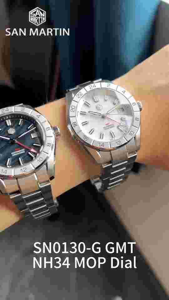 San Martin 42mm Men's Luxury Watches NH34 GMT Business Dress Watch