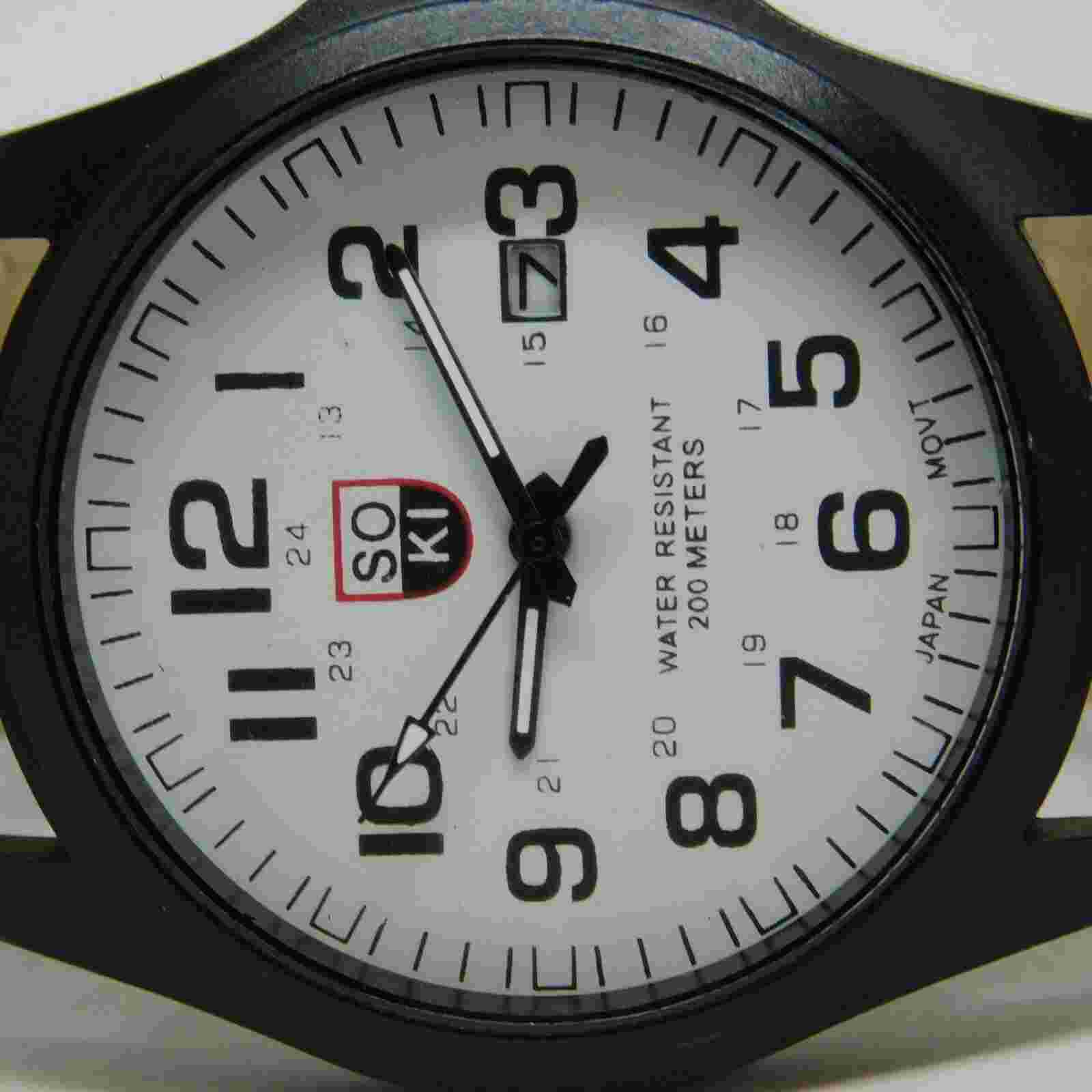 SOKI Military Dial Black Tone Quartz Analog Men's Fashion Watch New Battery